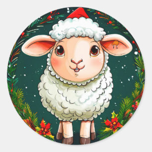 Cartoon kerstschaap ronde sticker