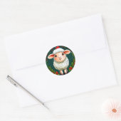 Cartoon kerstschaap ronde sticker (Envelop)