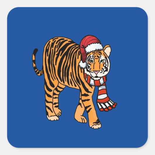 Cartoon Kersttijger Tiger Sticker (Voorkant)