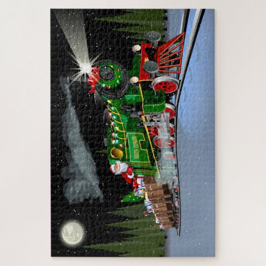 Cartoon kersttrein Briefkaart Legpuzzel (Verticaal)
