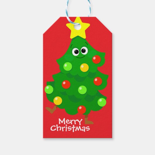 Cartoon Kids Christmas Tree Sticker Cadeaulabel (Voorkant)