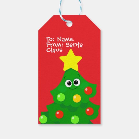 Cartoon Kids Christmas Tree Sticker Cadeaulabel (Achterkant)
