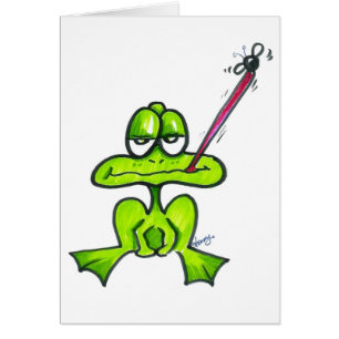 Cartoon Kikker die een vlieg eet