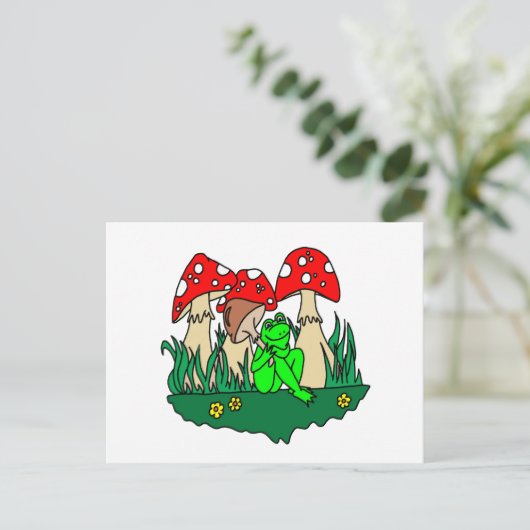 Cartoon Kikker en paddenstoelen Briefkaart (Staand voorkant)