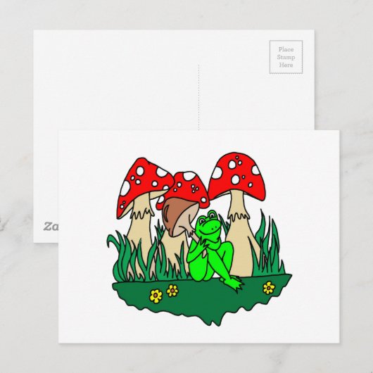 Cartoon Kikker en paddenstoelen Briefkaart (Voorkant / Achterkant)
