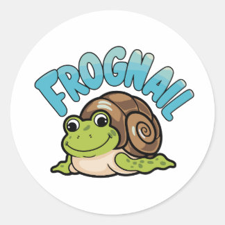 Cartoon kikker met een slakkenschelp - Frognail Ronde Sticker