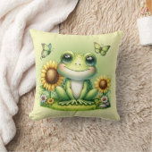 Cartoon Kikker Vlinders en Zonnebloemen Kussen (Deken)