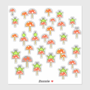 Cartoon kikkers op paddestoelen & Fairy Mushrooms Sticker