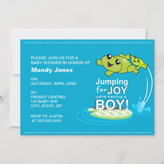 Cartoon kikkers springen naar het Baby shower van  Kaart (Voorkant)