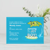 Cartoon kikkers springen naar het Baby shower van  Kaart (Staand voorkant)