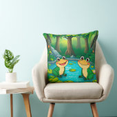 Cartoon kikkers zitten bij een vijver in een leven kussen (Stoel)