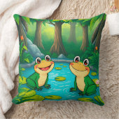 Cartoon kikkers zitten bij een vijver in een leven kussen (Deken)