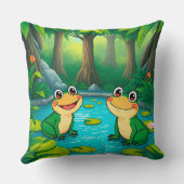 Cartoon kikkers zitten bij een vijver in een leven kussen (Achterkant)