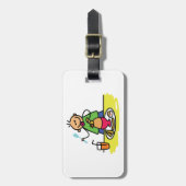 Cartoon Kind Genieten van Maaltijd met Juice and E Bagagelabel (Voorkant verticaal)