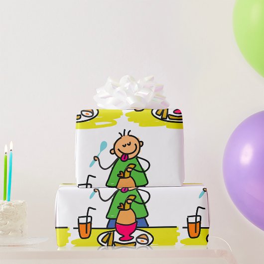 Cartoon Kind Genieten van Maaltijd met Juice and E Cadeaupapier