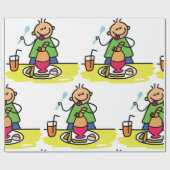 Cartoon Kind Genieten van Maaltijd met Juice and E Cadeaupapier (Vlak)