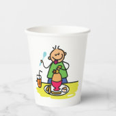 Cartoon Kind Genieten van Maaltijd met Juice and E Papieren Bekers (Voorkant)