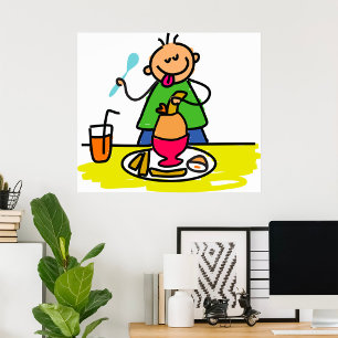 Cartoon Kind Genieten van Maaltijd met Juice and E Poster