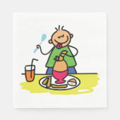 Cartoon Kind Genieten van Maaltijd met Juice and E Servet (Voorkant)