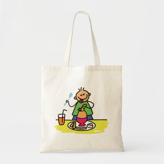 Cartoon Kind Genieten van Maaltijd met Juice and E Tote Bag (Voorkant)