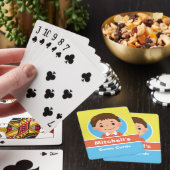 Cartoon kind met bruin haar pokerkaarten (Insitu)