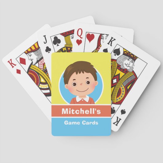 Cartoon kind met bruin haar pokerkaarten (Achterkant)