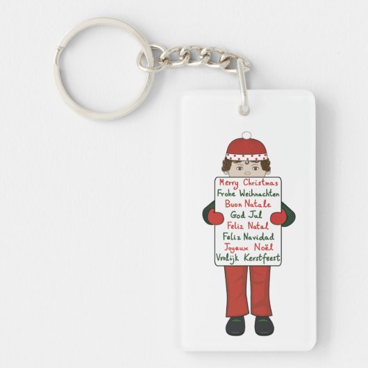 Cartoon kind met kerstgroeten Teken Sleutelhanger (Voorkant)