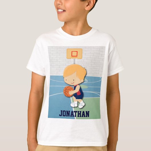 Cartoon kinder basketbalspeler t-shirt (Voorkant)