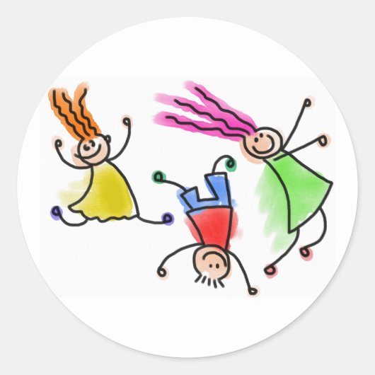 Cartoon kinder spelen stickers. ronde sticker (Voorkant)