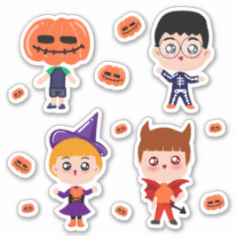 Cartoon-kinderen en pompoenstickers NATTTSPACE Sticker