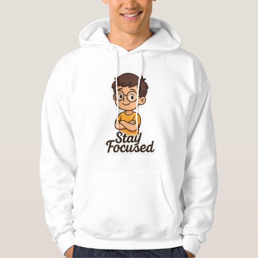 Cartoon Kinderen Sticker met bril – "Blijf gefocus Hoodie (Voorkant)