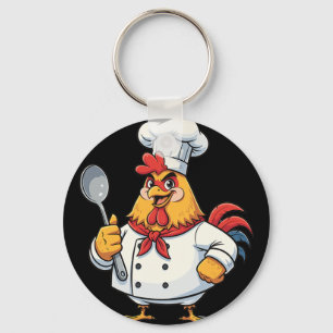 Cartoon Kip Koken Haan Chef Keuken Sleutelhanger