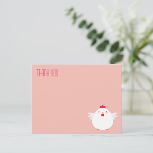 Cartoon Kip (wit) | Flatante kaart met dank (Staand voorkant)