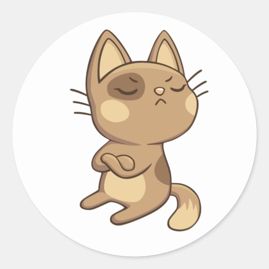 Cartoon Kitten Brown Sassy Kat Cute Cat Ronde Sticker (Voorkant)
