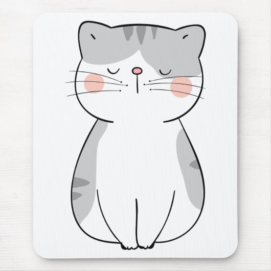 Cartoon Kitten Cute Gray White Tiger Tabblad Cat Muismat (Voorkant)