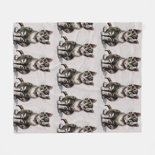 Cartoon kitten gestript kat stemmen grijs fleece deken (Voorkant (Horizontaal))