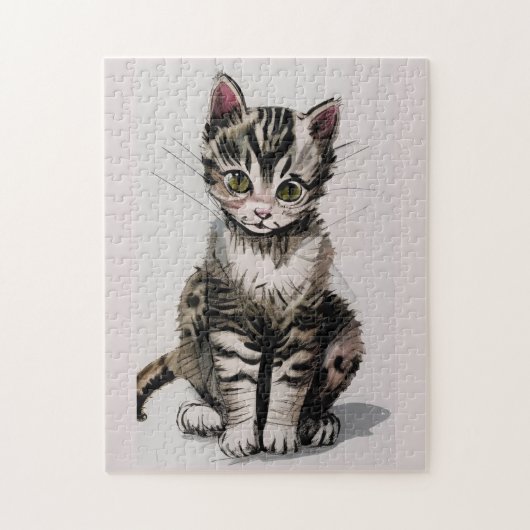 Cartoon kitten gestript kat stemmen grijs legpuzzel (Verticaal)