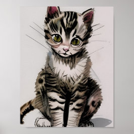 Cartoon kitten gestript kat stemmen grijs poster