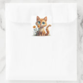 Cartoon Kitten Met Bloementuin 🐾 Vierkante Sticker (Tas)