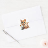Cartoon Kitten Met Bloementuin 🐾 Vierkante Sticker (Envelop)