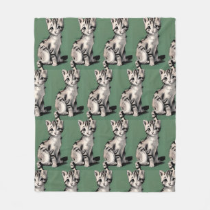 Cartoon kitten striped kat stempels green fleece deken