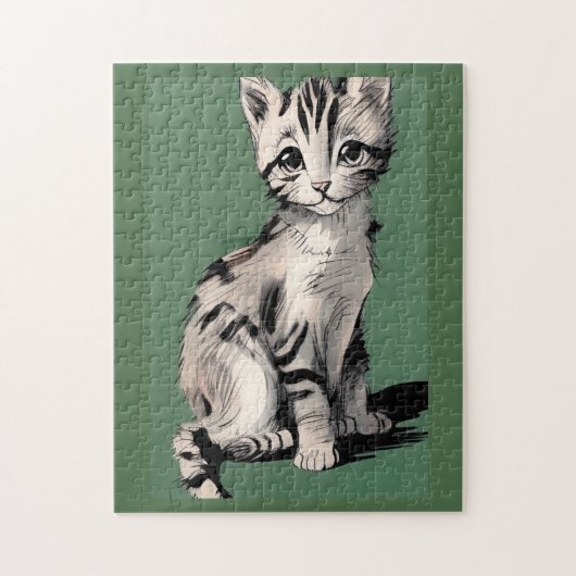 Cartoon kitten striped kat stempels green legpuzzel (Verticaal)