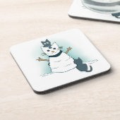 Cartoon Kittens die een kerstsneeuwkat maken Bier Onderzetter (Linkerzijde)