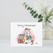 Cartoon Kittens uitpakken kerstcadeaus Feestdagenkaart (Staand voorkant)