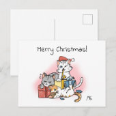 Cartoon Kittens uitpakken kerstcadeaus Feestdagenkaart (Voorkant / Achterkant)