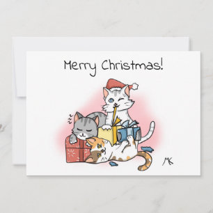 Cartoon Kittens uitpakken kerstcadeaus Feestdagenkaart