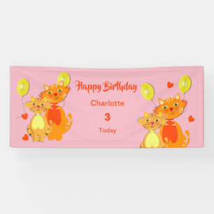 Cartoon Kitty Cat Kinder Happy Birthday - persoonl Spandoek