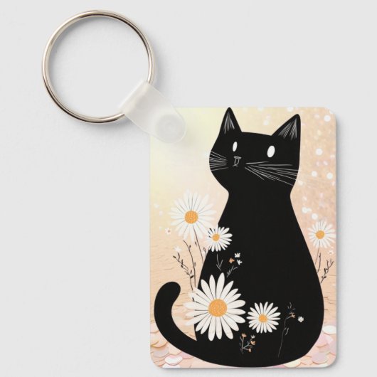 Cartoon Kitty with the Daisies Keychain (Voorkant)