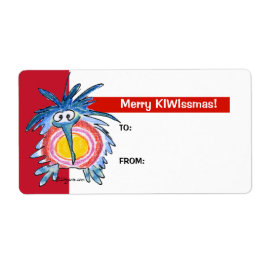 Cartoon Kiwi Bird 4 kerstcadeauetiketten voor Labe Etiket