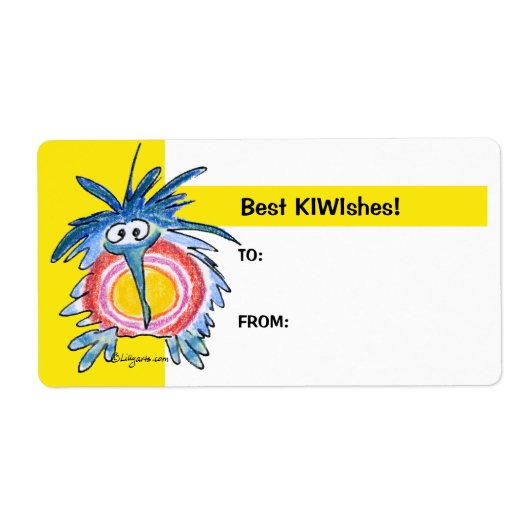 Cartoon Kiwi Bird 4b Yellow Gift Label Label (Voorkant)